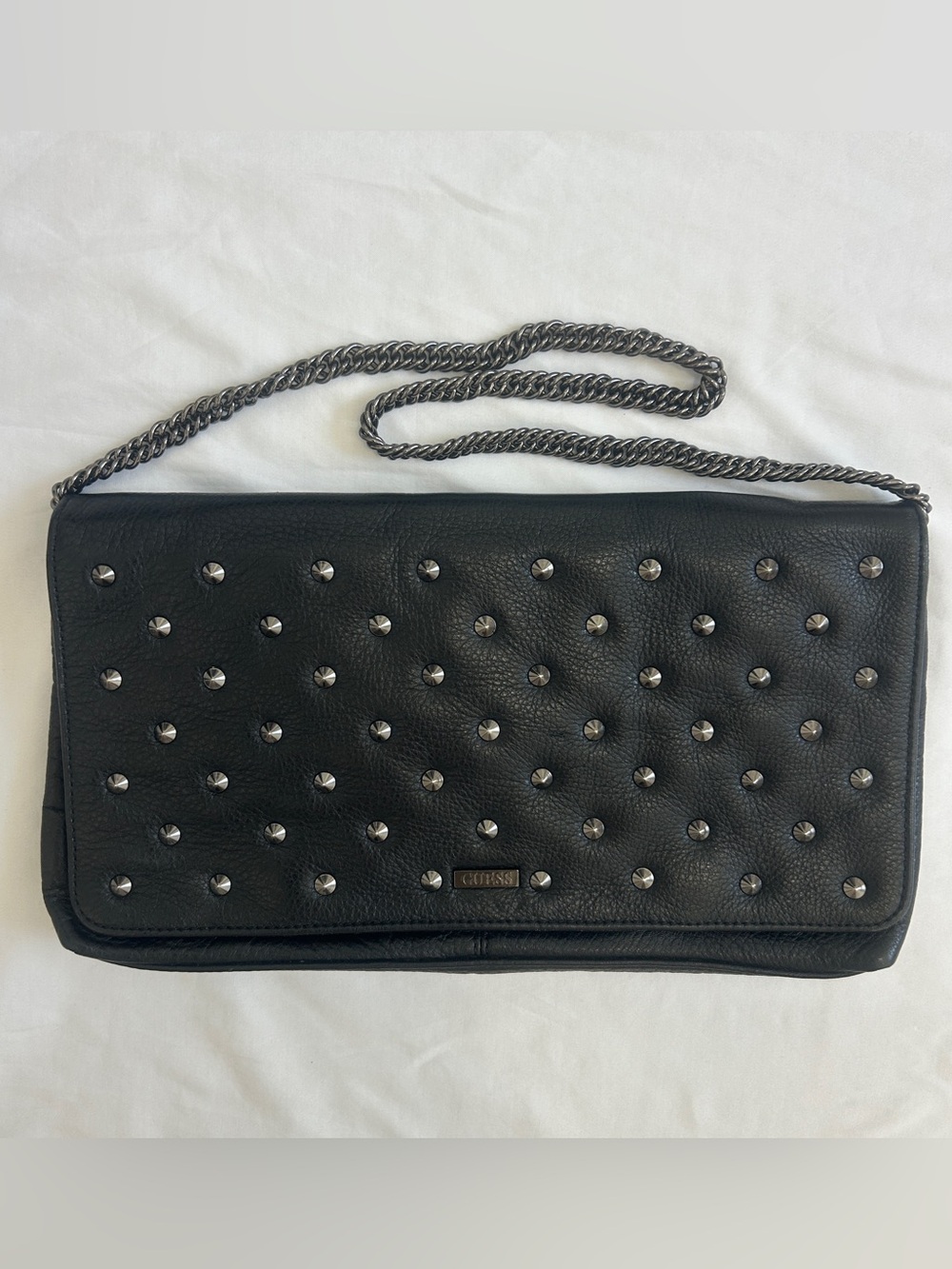 GUESS Black Studded Y2K Chain Flap Shoulder Bag Convertible Crossbody Purse